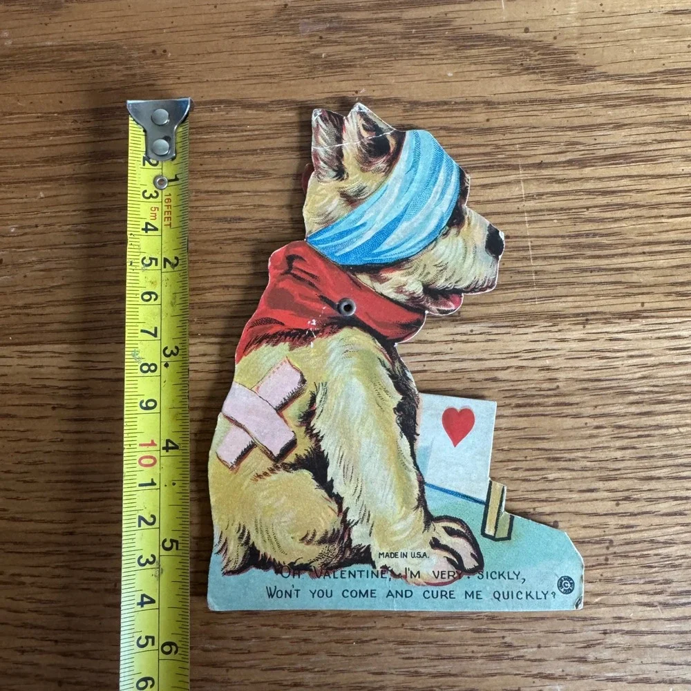 Vintage‎ 1950s Valentine Card Dog Bandaged Sickly Made in USA